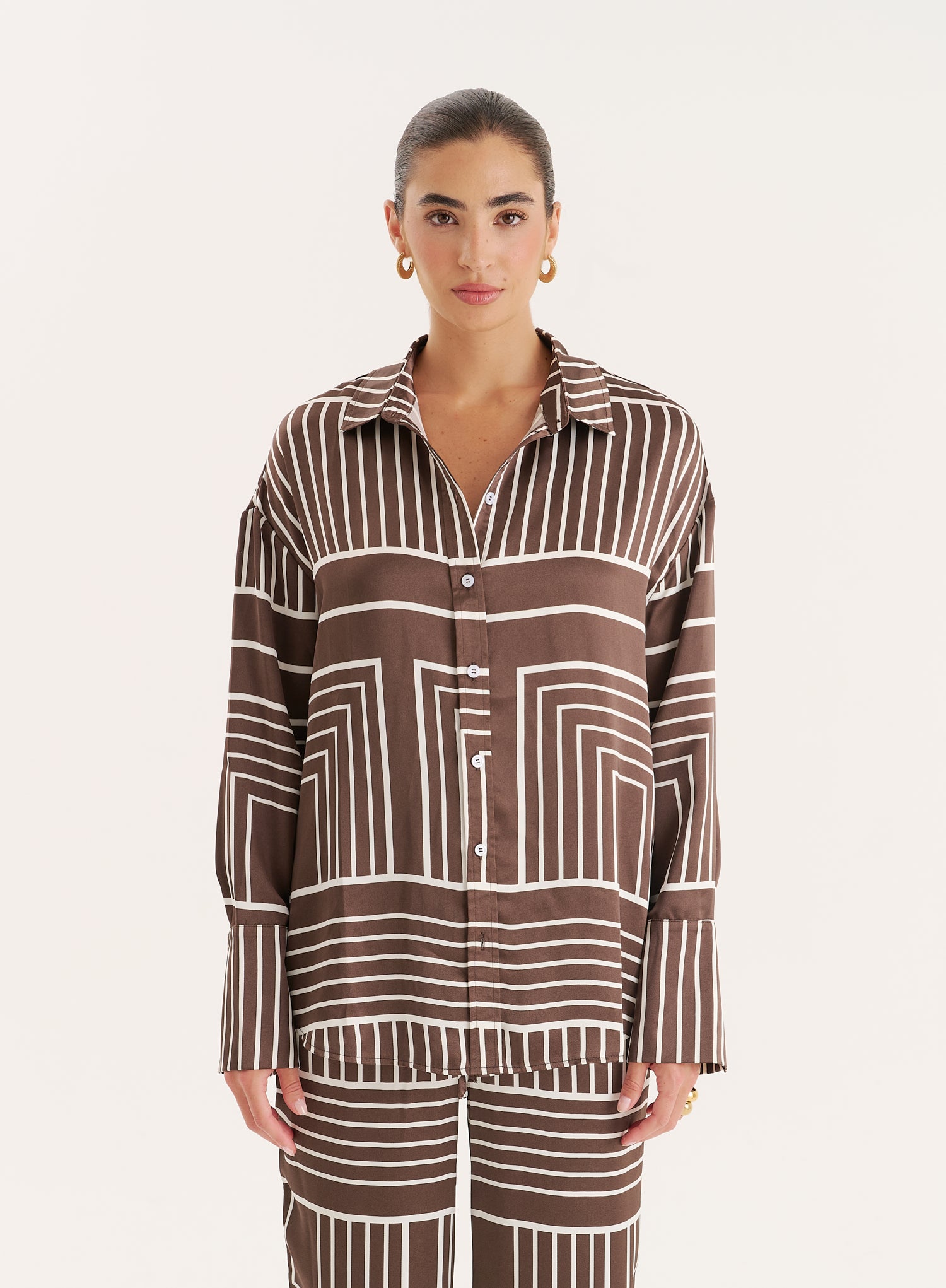 Chocolate Abstract Print Satin Shirt